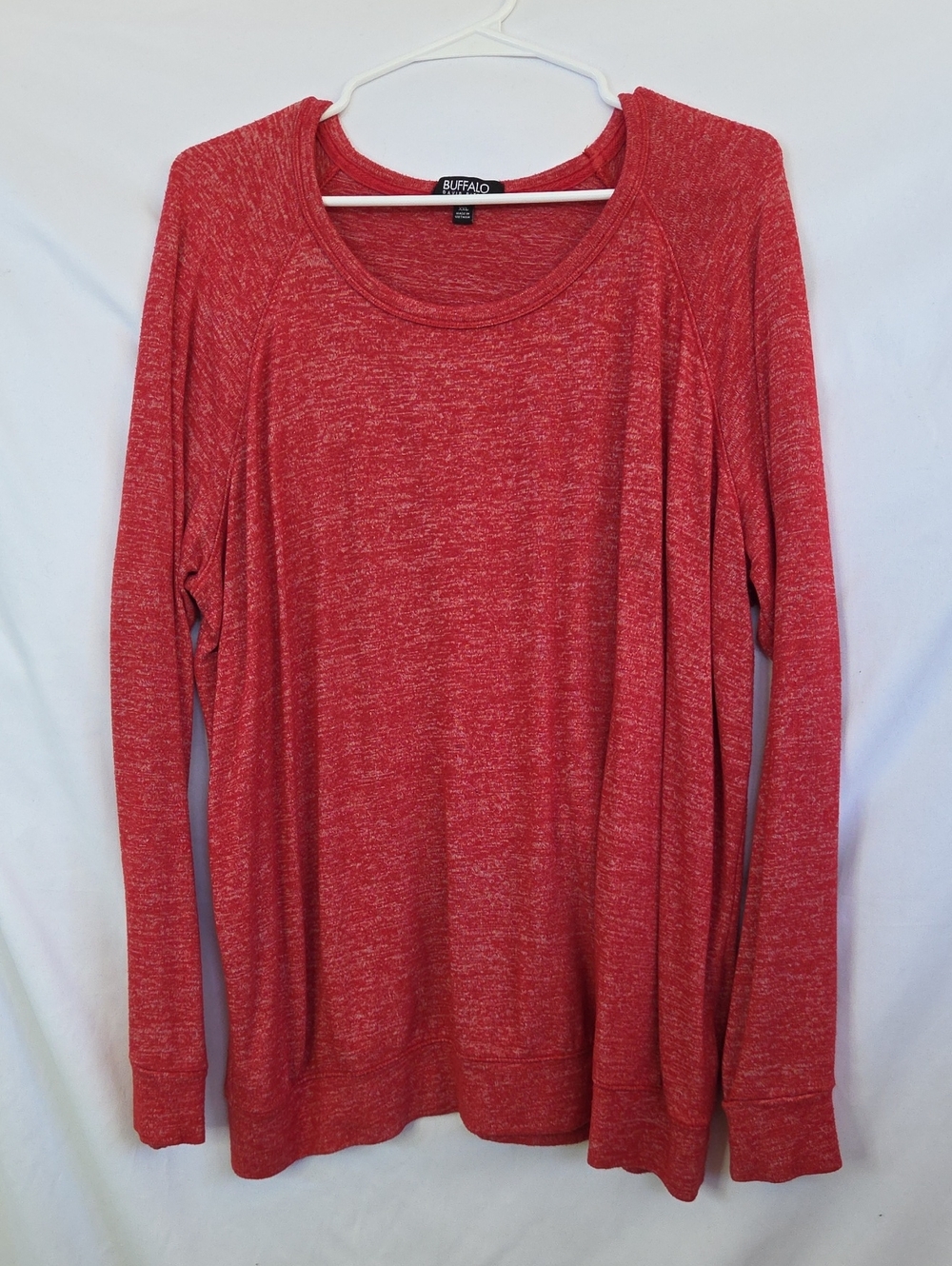 Buffalo David Bitton Heathered Red Long-Sleeve Scoop Neck Top